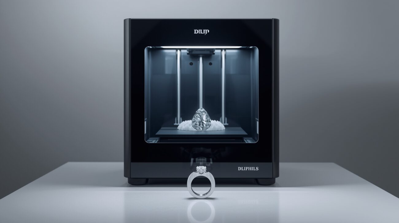 Lucid Origin A highend DLP jewelry 3D printer in a clean studi 2