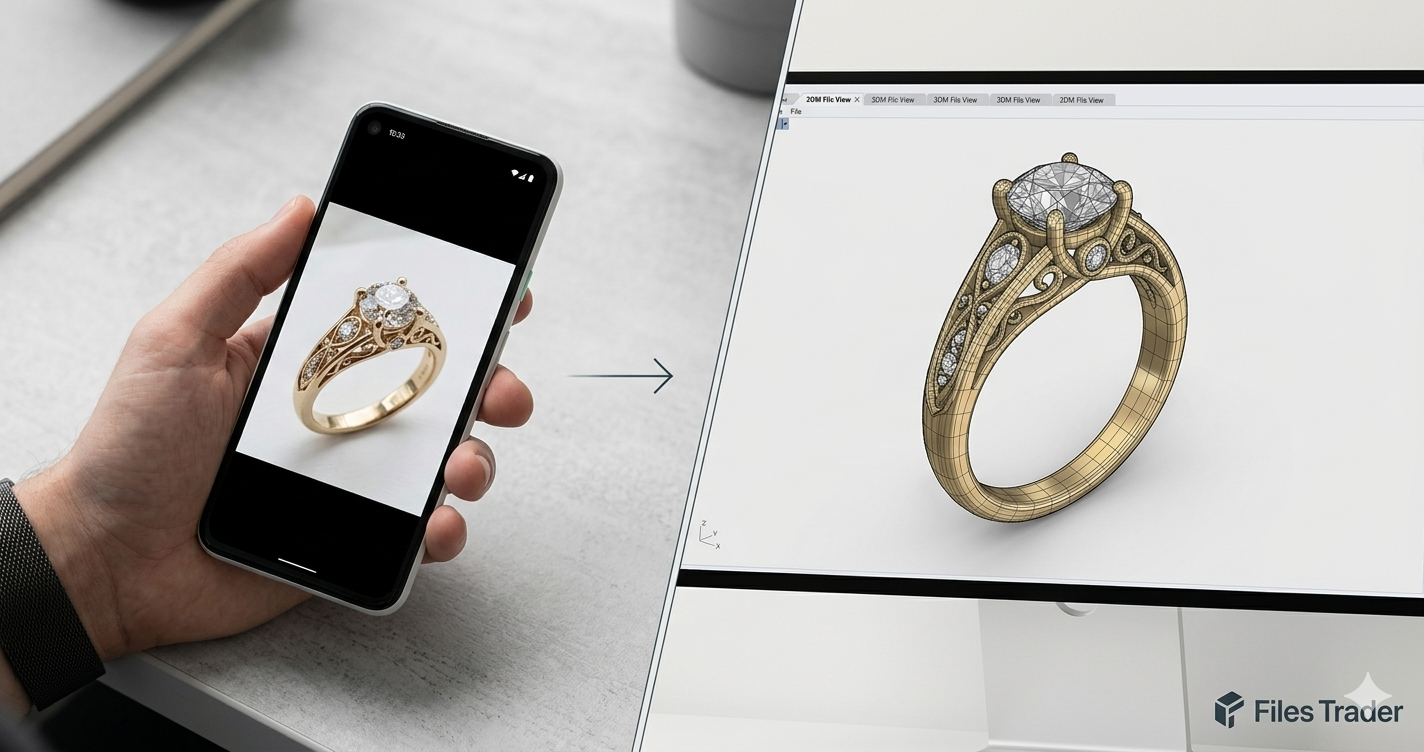 Customer sending a jewelry photo to Files Trader and receiving a custom 3DM
